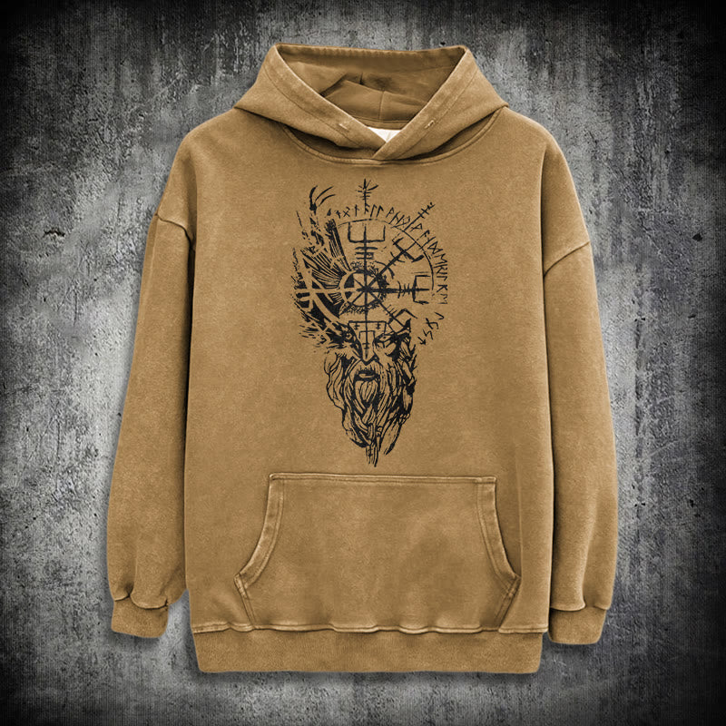 WorldNorse Wikinger-Kapuzenpullover „Old Man Vegvisir“ gewaschen - Khaki - 3XL - image 26