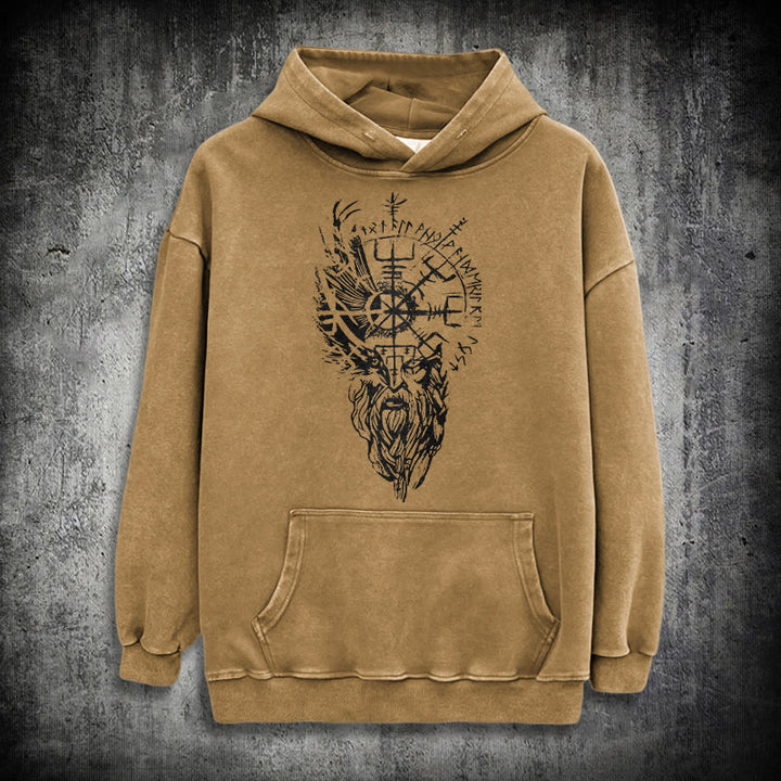 WorldNorse Wikinger-Kapuzenpullover „Old Man Vegvisir“ gewaschen - Khaki - 3XL - image 26