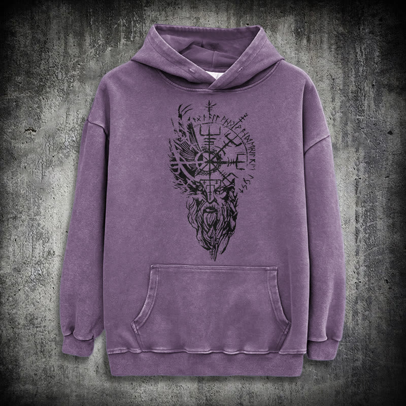 WorldNorse Wikinger-Kapuzenpullover „Old Man Vegvisir“ gewaschen - Lila - 3XL - image 34