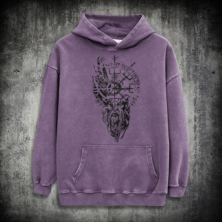 WorldNorse Wikinger-Kapuzenpullover „Old Man Vegvisir“ gewaschen - Lila - 3XL - image 34