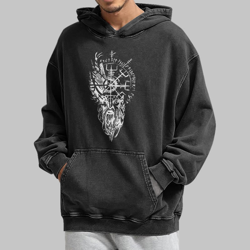 WorldNorse Wikinger-Kapuzenpullover „Old Man Vegvisir“ gewaschen - image 4