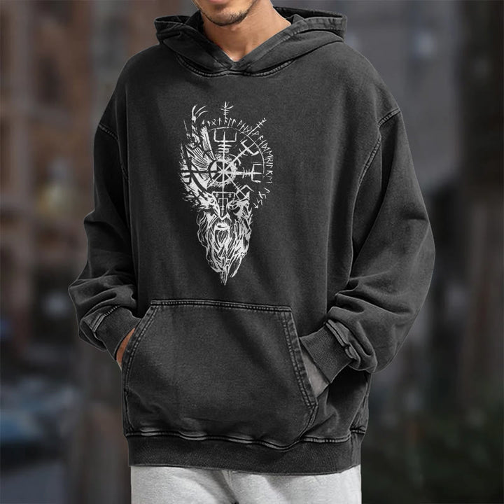 WorldNorse Wikinger-Kapuzenpullover „Old Man Vegvisir“ gewaschen - image 7