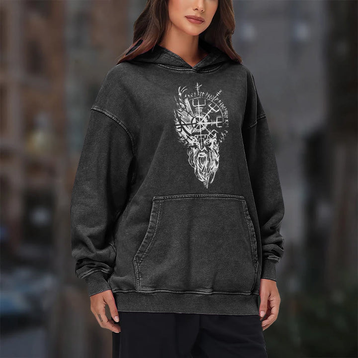WorldNorse Wikinger-Kapuzenpullover „Old Man Vegvisir“ gewaschen - image 11