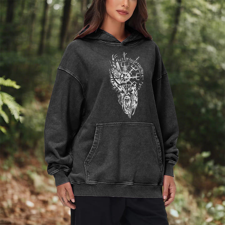 WorldNorse Wikinger-Kapuzenpullover „Old Man Vegvisir“ gewaschen - image 11