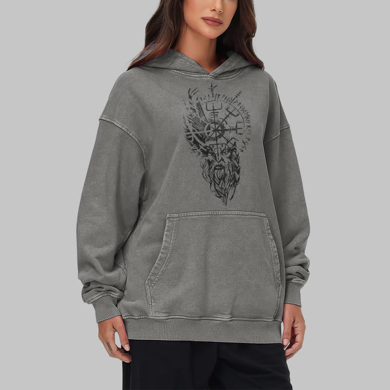 WorldNorse Wikinger-Kapuzenpullover „Old Man Vegvisir“ gewaschen - image 17