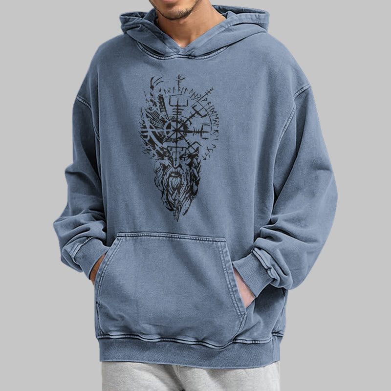 WorldNorse Wikinger-Kapuzenpullover „Old Man Vegvisir“ gewaschen - image 21