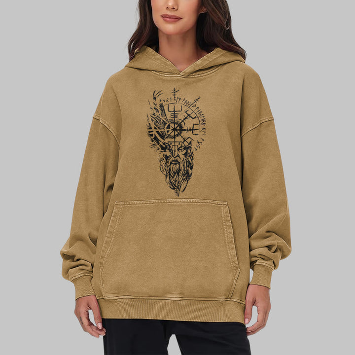 WorldNorse Wikinger-Kapuzenpullover „Old Man Vegvisir“ gewaschen - image 32