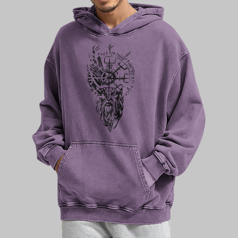 WorldNorse Wikinger-Kapuzenpullover „Old Man Vegvisir“ gewaschen - image 35