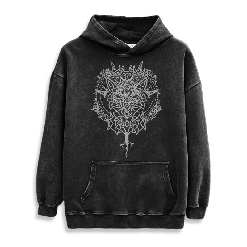 WorldNorse Fenrir Wolf Baum des Lebens gewaschen Hoodie - image 2