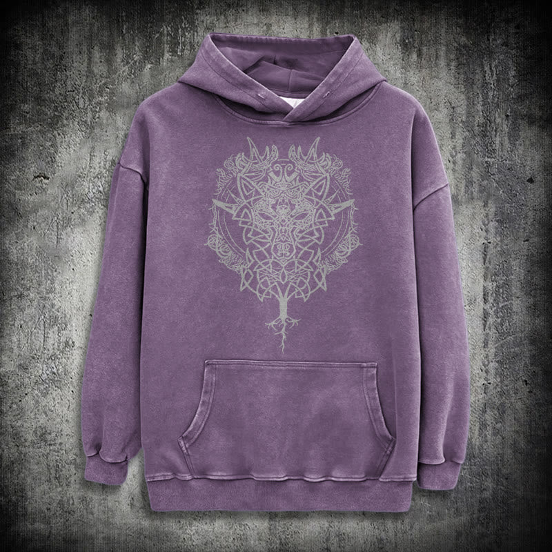 WorldNorse Fenrir Wolf Baum des Lebens gewaschen Hoodie - Lila - 3XL - image 34