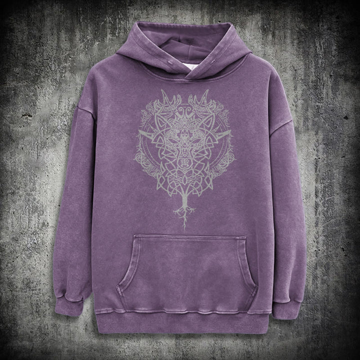 WorldNorse Fenrir Wolf Baum des Lebens gewaschen Hoodie - Lila - 3XL - image 34