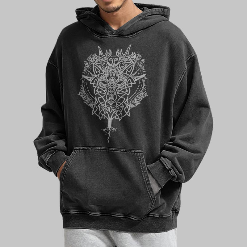 WorldNorse Fenrir Wolf Baum des Lebens gewaschen Hoodie - image 5