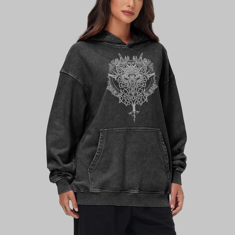 WorldNorse Fenrir Wolf Baum des Lebens gewaschen Hoodie - image 9