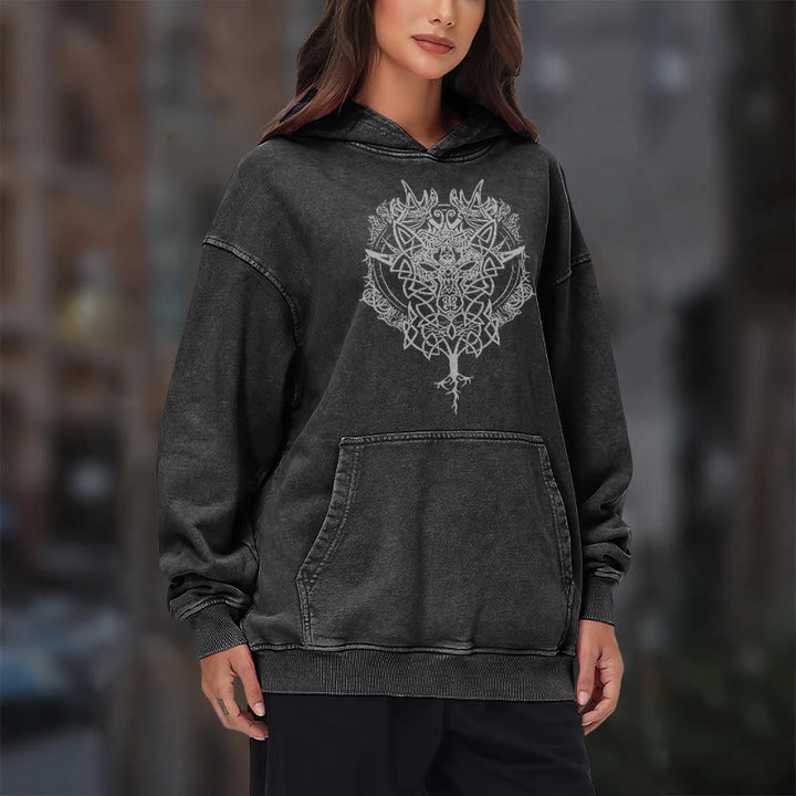 WorldNorse Fenrir Wolf Baum des Lebens gewaschen Hoodie - image 11