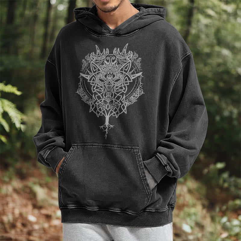 WorldNorse Fenrir Wolf Baum des Lebens gewaschen Hoodie - image 6