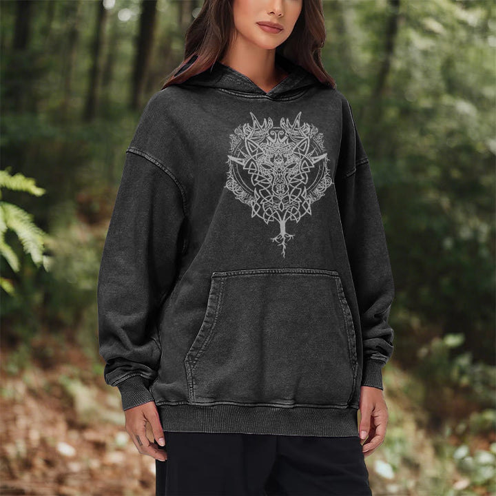 WorldNorse Fenrir Wolf Baum des Lebens gewaschen Hoodie - image 10