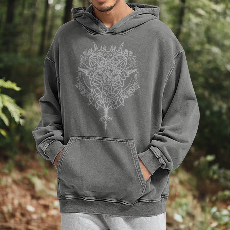 WorldNorse Fenrir Wolf Baum des Lebens gewaschen Hoodie - image 16