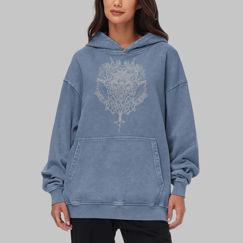 WorldNorse Fenrir Wolf Baum des Lebens gewaschen Hoodie - image 24