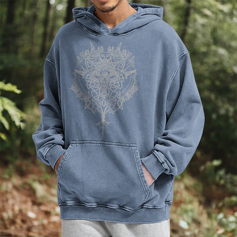 WorldNorse Fenrir Wolf Baum des Lebens gewaschen Hoodie - image 24