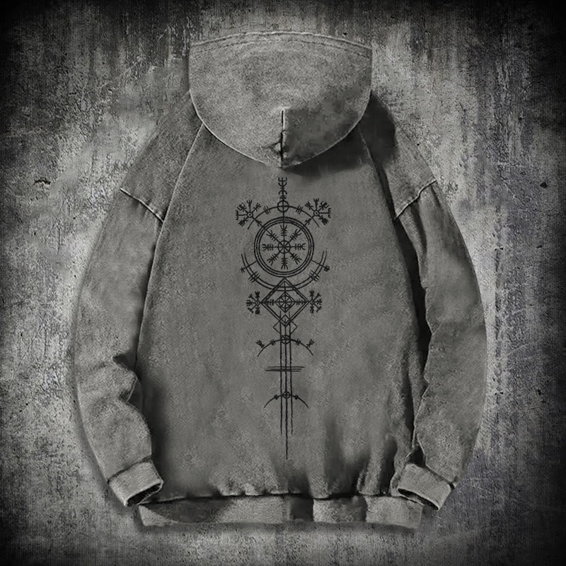 WorldNorse Vegvisir Kapuzenpullover mit beidseitigem Aufdruck, gewaschen - Grau - 3XL - image 17