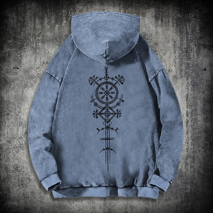 WorldNorse Vegvisir Kapuzenpullover mit beidseitigem Aufdruck, gewaschen - Blau - 3XL - image 23