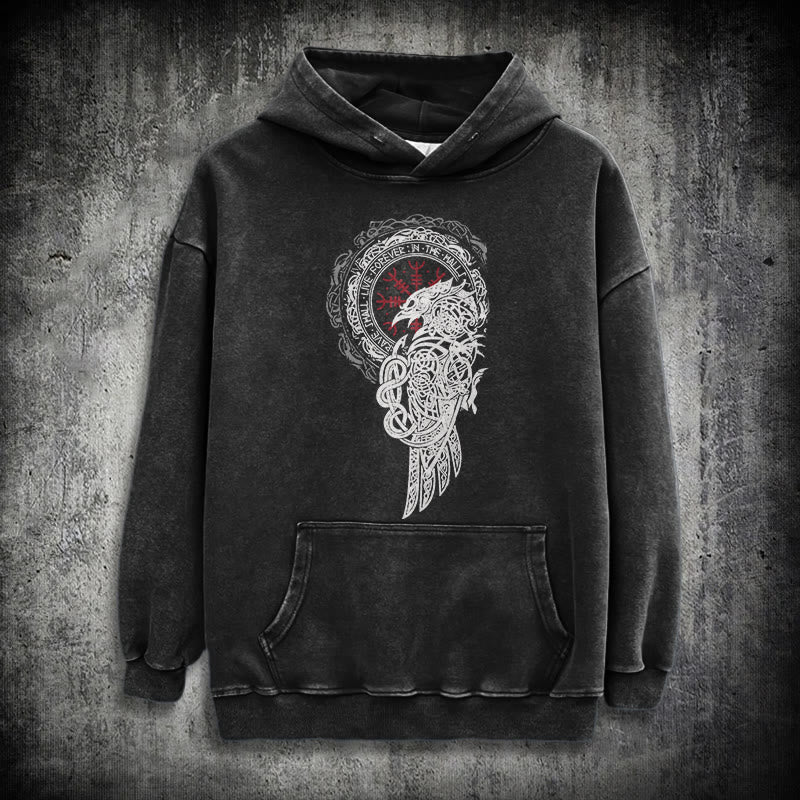WorldNorse Celtic Raven Helm Of Awe Gewaschener Kapuzenpullover - Schwarz - 3XL - image 1