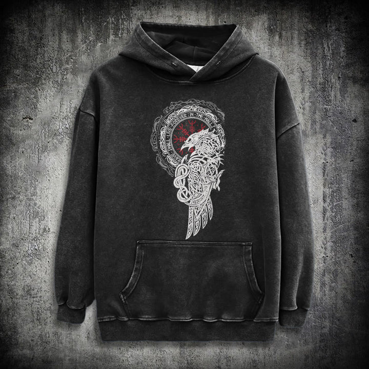 WorldNorse Celtic Raven Helm Of Awe Gewaschener Kapuzenpullover - Schwarz - 3XL - image 0