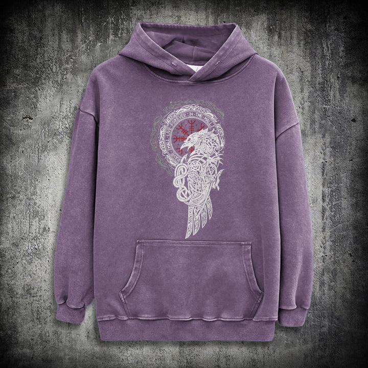 WorldNorse Celtic Raven Helm Of Awe Gewaschener Kapuzenpullover - Lila - 3XL - image 34