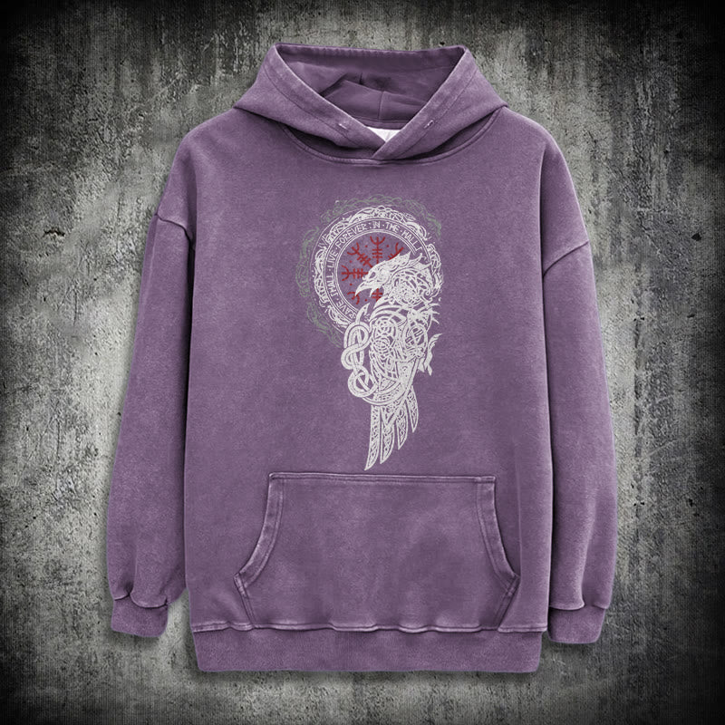 WorldNorse Celtic Raven Helm Of Awe Gewaschener Kapuzenpullover - Lila - 3XL - image 33