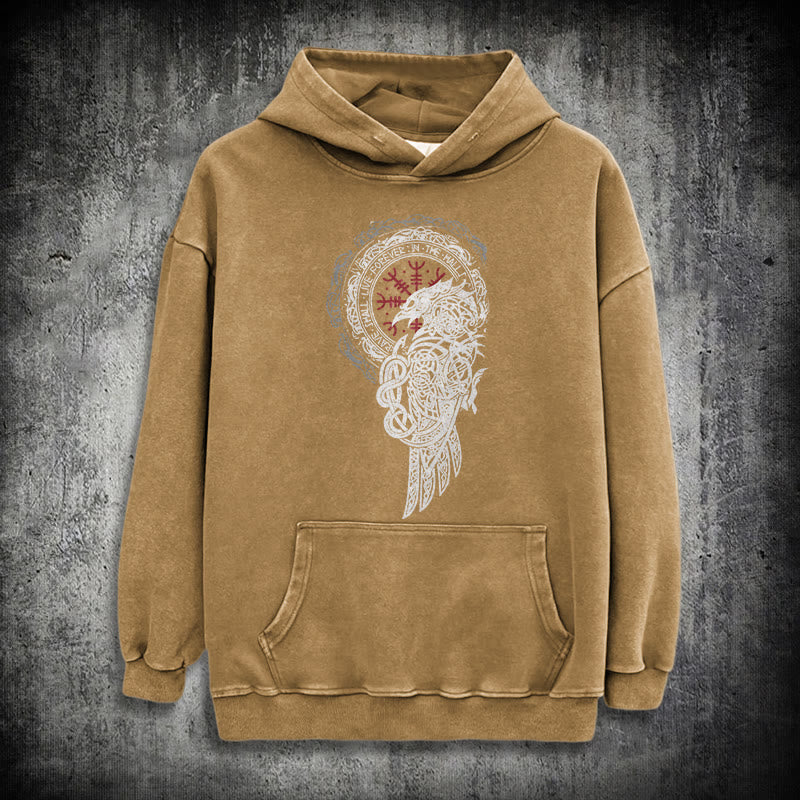 WorldNorse Celtic Raven Helm Of Awe Gewaschener Kapuzenpullover - Khaki - 3XL - image 27