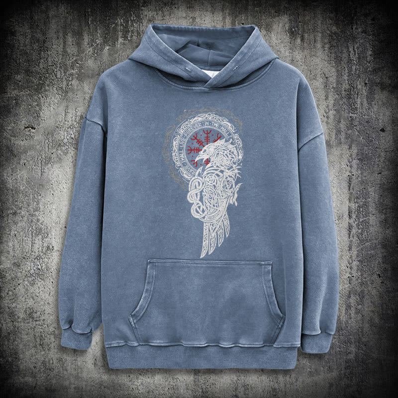 WorldNorse Celtic Raven Helm Of Awe Gewaschener Kapuzenpullover - Blau - 3XL - image 19