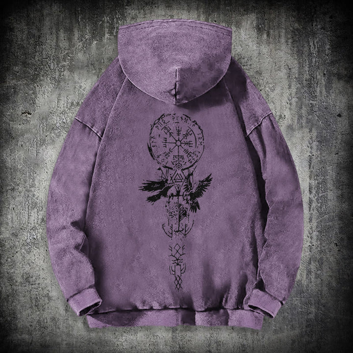 WorldNorse Valknut Raven Kapuzenpullover mit Rückenaufdruck, verwaschen - Lila - 3XL - image 34