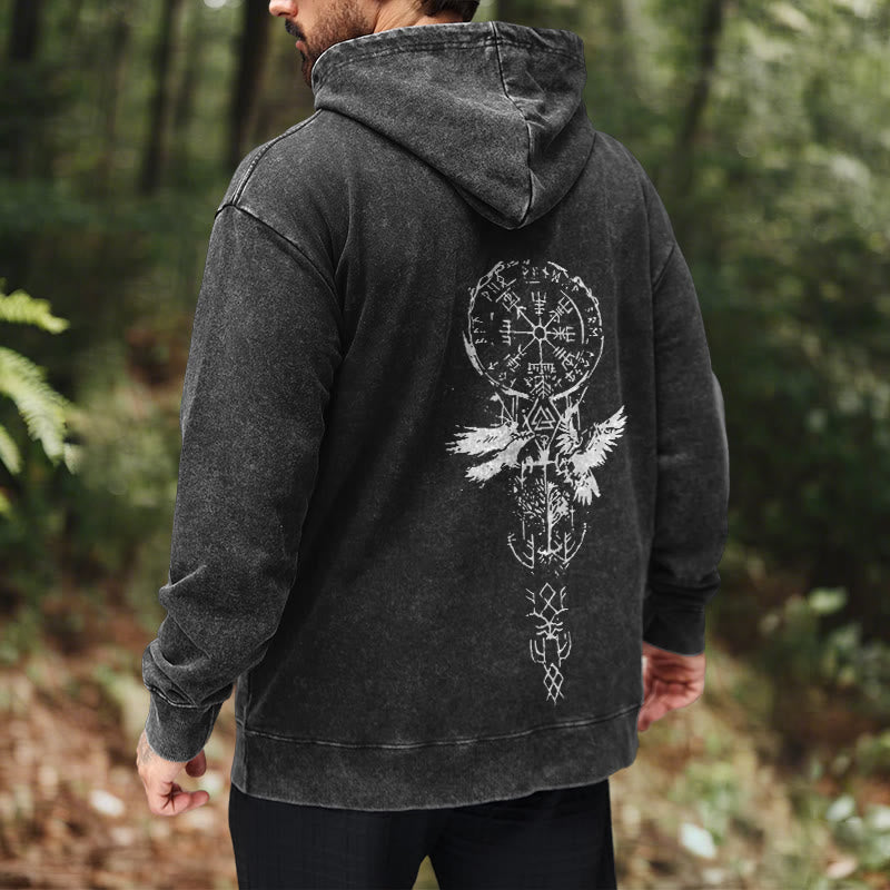 WorldNorse Valknut Raven Kapuzenpullover mit Rückenaufdruck, verwaschen - image 6