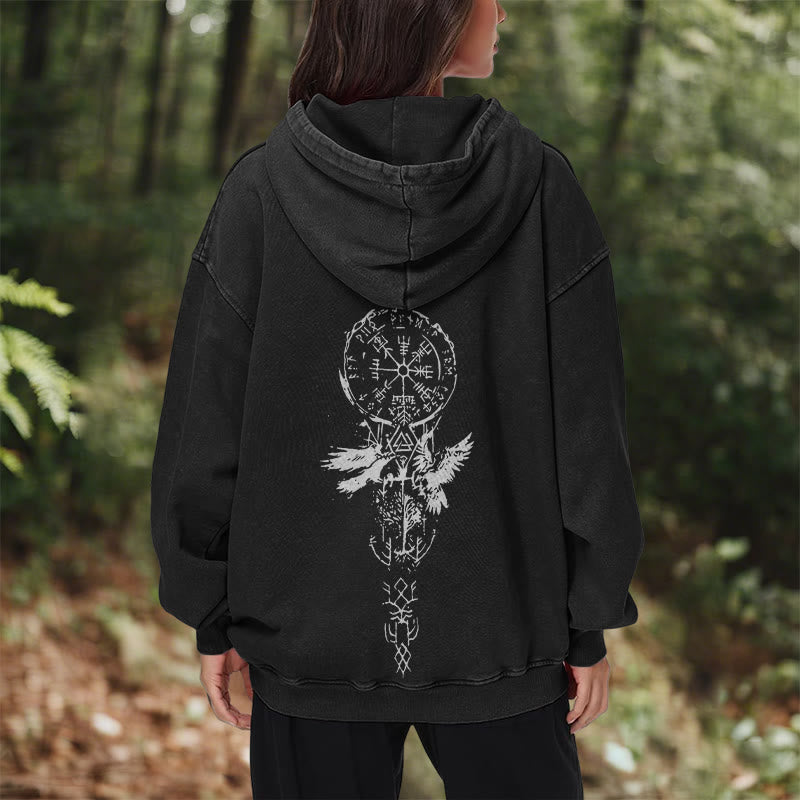 WorldNorse Valknut Raven Kapuzenpullover mit Rückenaufdruck, verwaschen - image 10