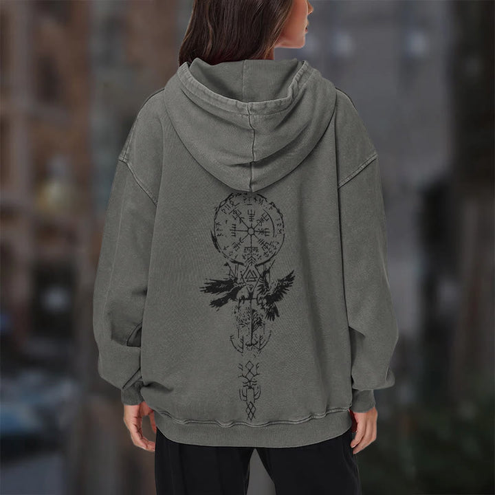 WorldNorse Valknut Raven Kapuzenpullover mit Rückenaufdruck, verwaschen - image 17