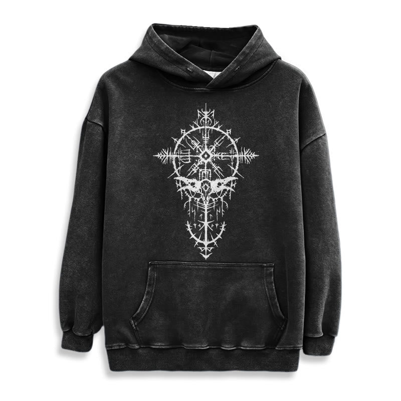 WorldNorse Tribal Bird & Viking Design Gewaschener Kapuzenpullover - image 3