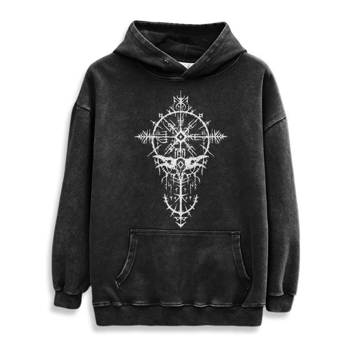WorldNorse Tribal Bird & Viking Design Gewaschener Kapuzenpullover - image 2