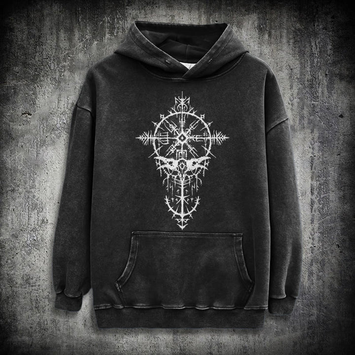WorldNorse Tribal Bird & Viking Design Gewaschener Kapuzenpullover - Schwarz - 3XL - image 0