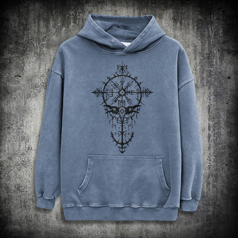 WorldNorse Tribal Bird & Viking Design Gewaschener Kapuzenpullover - Blau - 3XL - image 19
