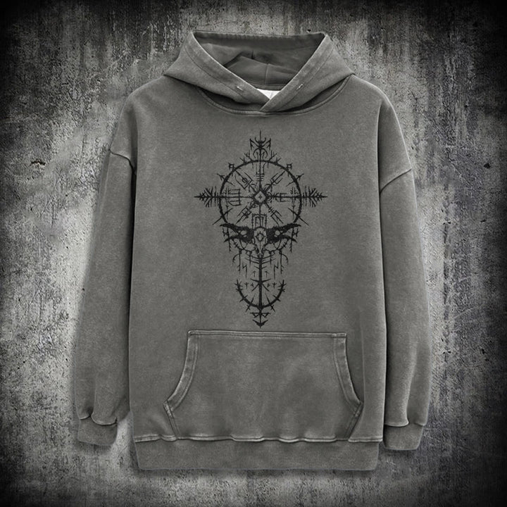 WorldNorse Tribal Bird & Viking Design Gewaschener Kapuzenpullover - Grau - 3XL - image 12