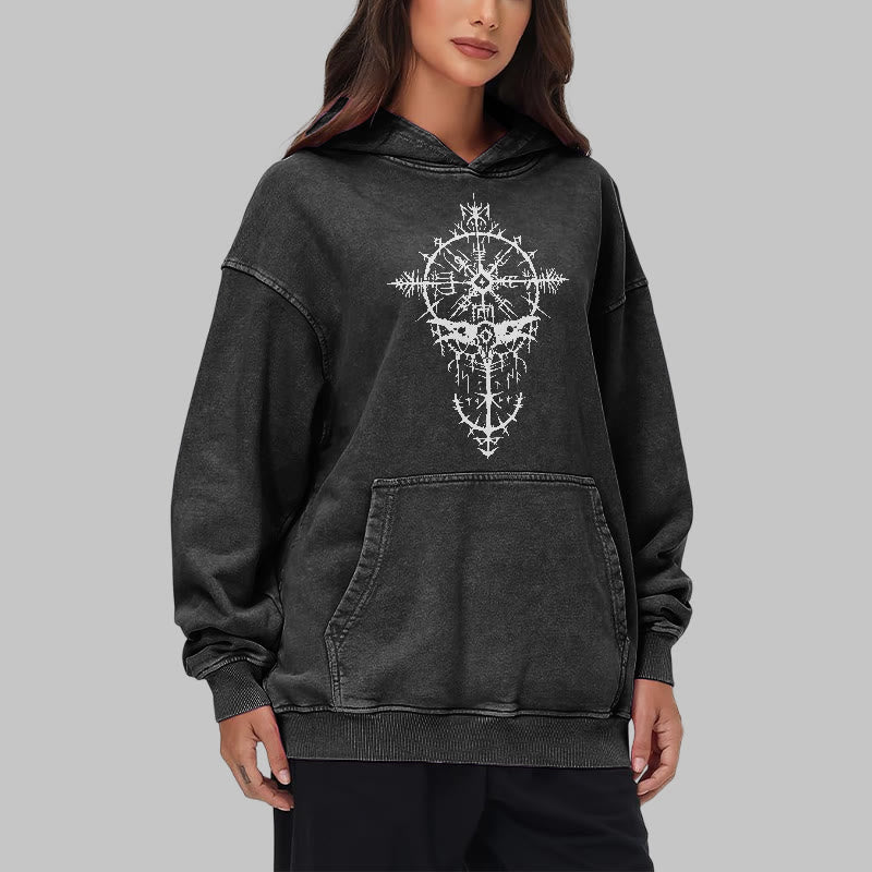 WorldNorse Tribal Bird & Viking Design Gewaschener Kapuzenpullover - image 8