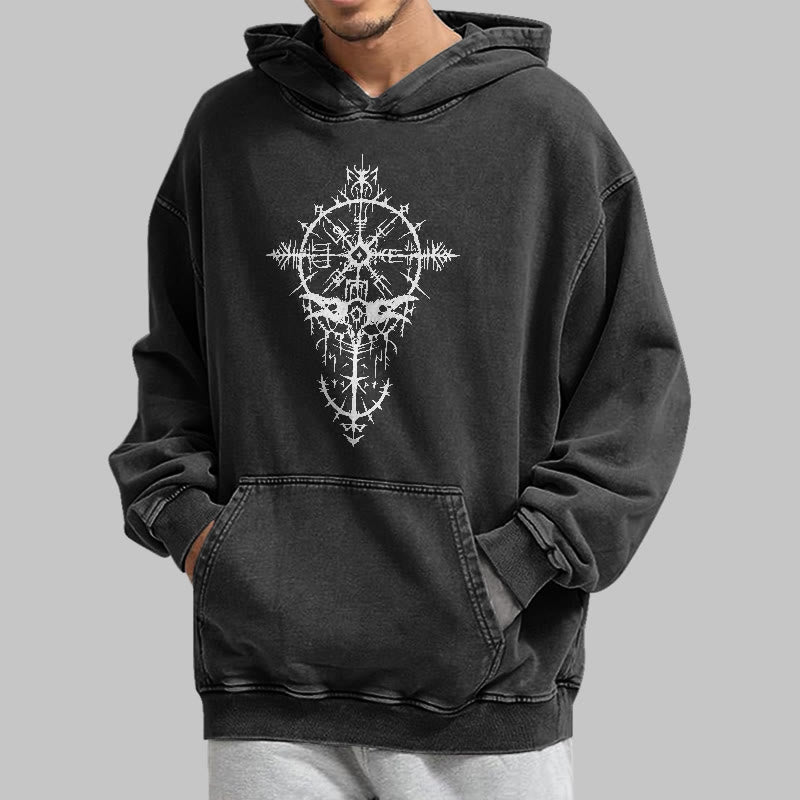 WorldNorse Tribal Bird & Viking Design Gewaschener Kapuzenpullover - image 5