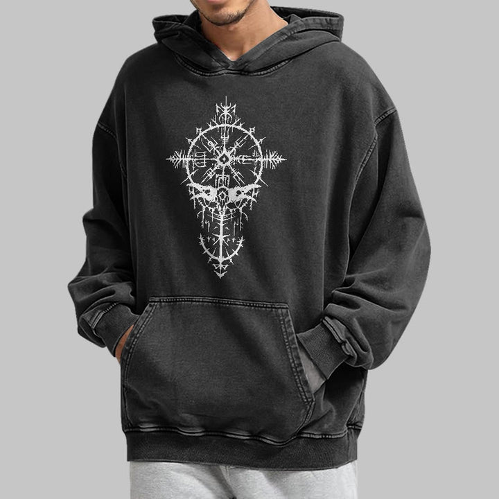WorldNorse Tribal Bird & Viking Design Gewaschener Kapuzenpullover - image 5