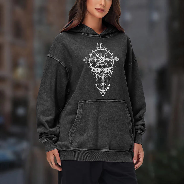 WorldNorse Tribal Bird & Viking Design Gewaschener Kapuzenpullover - image 11