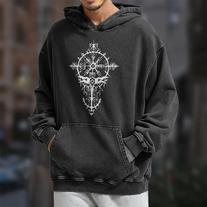 WorldNorse Tribal Bird & Viking Design Gewaschener Kapuzenpullover - image 7
