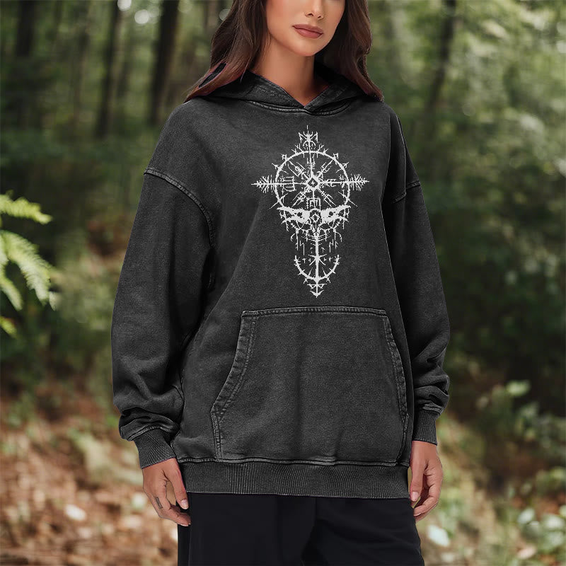 WorldNorse Tribal Bird & Viking Design Gewaschener Kapuzenpullover - image 10