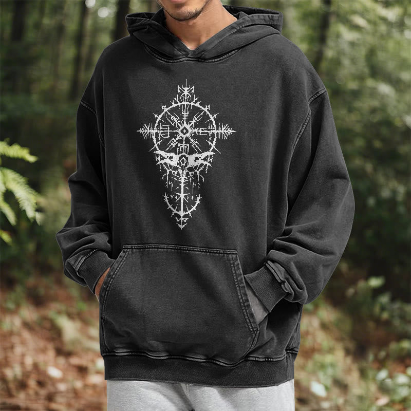 WorldNorse Tribal Bird & Viking Design Gewaschener Kapuzenpullover - image 7
