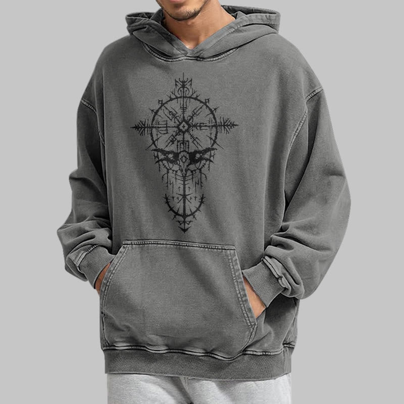 WorldNorse Tribal Bird & Viking Design Gewaschener Kapuzenpullover - image 14