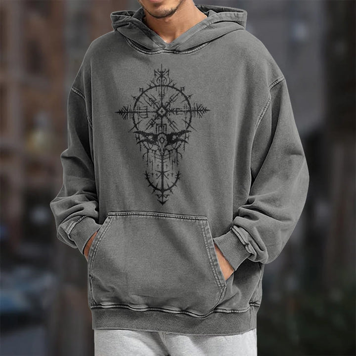 WorldNorse Tribal Bird & Viking Design Gewaschener Kapuzenpullover - image 16