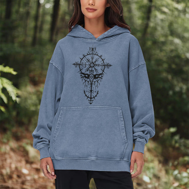 WorldNorse Tribal Bird & Viking Design Gewaschener Kapuzenpullover - image 25